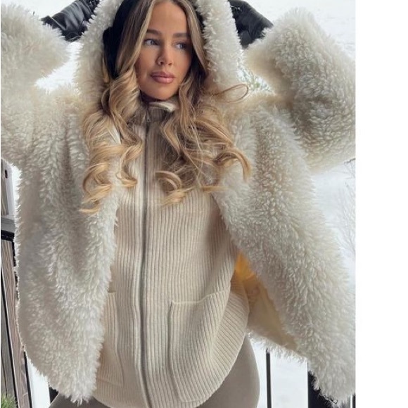 ZARA faux fur shearling jacket with hoodie coat blogger favorite - Picture 9 of 15